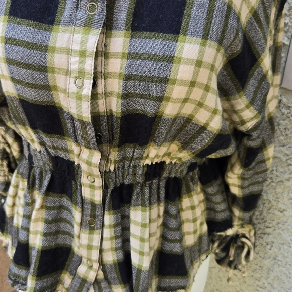 We The Free Wool Blend Plaid Peplum Snap Button Blouse - Picture 5 of 11